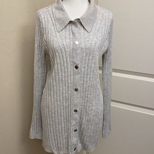 White House Black Market cardigan Women’s Cashmere blend Ribbed Sweater Grey L